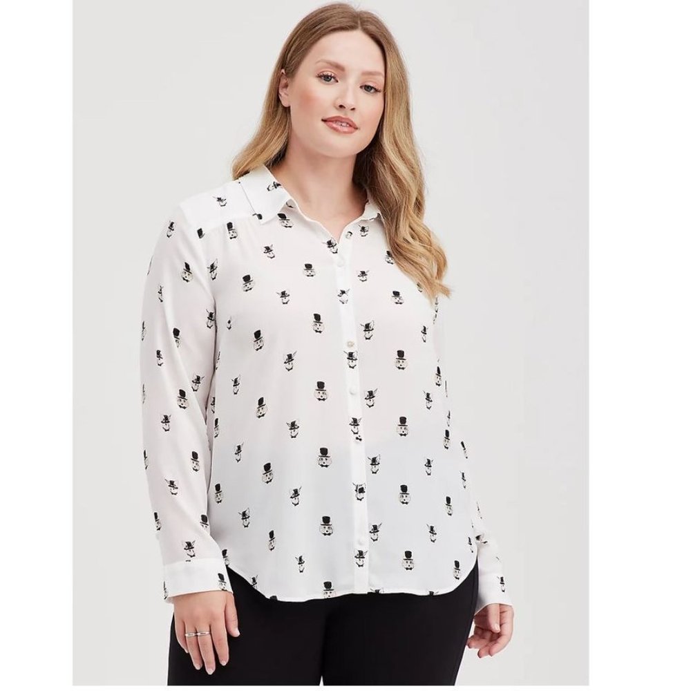Torrid Size 2X 18-20 Madison Blouse - Georgette Dapper Animals - Ivory